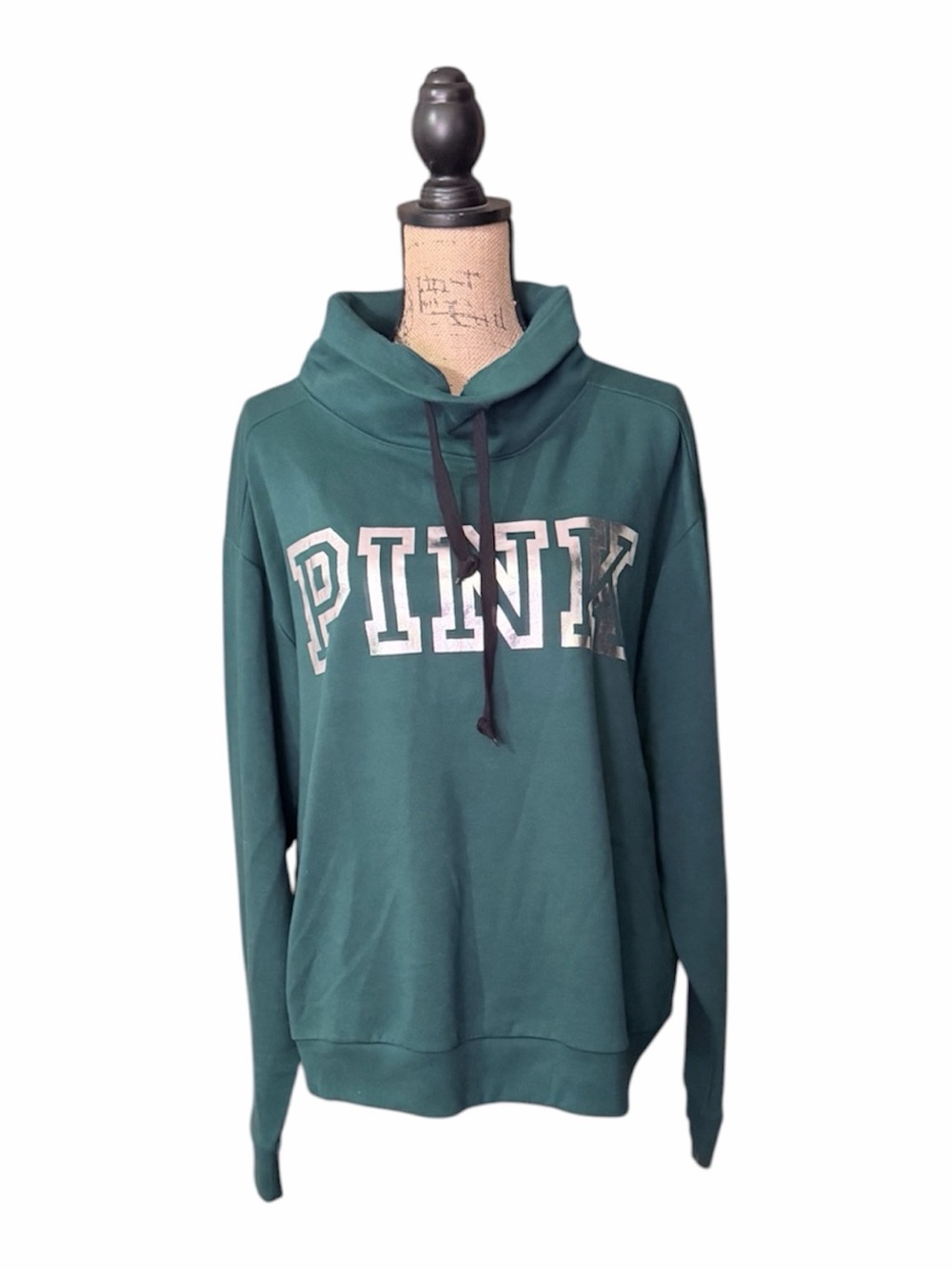 PINK Victoria's Secret Teal Funnel Neck Sweatshirt with Drawstring